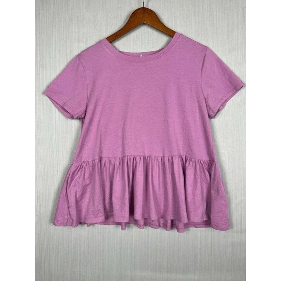 Soul Cake Ruffle Peplum Tee Women's L Soul Cake USA Stretch Cotton Coquette - Picture 2 of 8